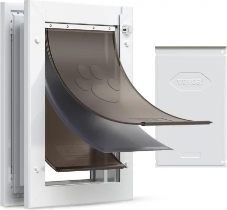 VEVOR Hondenluik (Medium) met 3 magnetische kleppen en metalen frame, weerbestendig kattenluik voor binnen- en buitendeuren, kattenluik, hondenluik, huisdierluik, wit, 20,96 x 31,12 cm (breedte x hoogte)