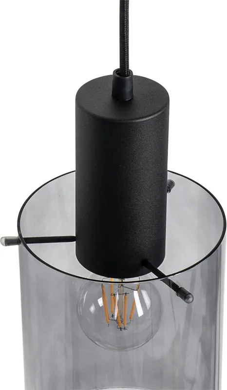 Hanglamp zwart met smoke glas langwerpig 3-lichts - Vidra