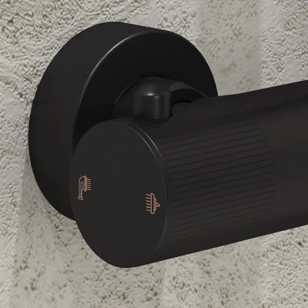 Saniclear Nero Stripes doucheset mat zwart met thermostatische kraan, handdouche en glijstang