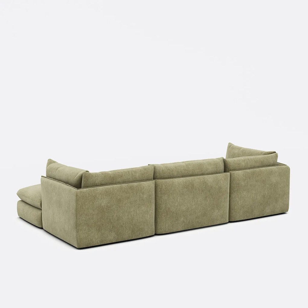 Modulaire 3-zitsbank met poef, gemêleerd polyester, Malo