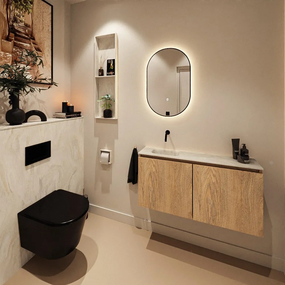 Mondiaz Ture DLux toiletmeubel 100cm washed oak met wastafel ostra links zonder kraangat