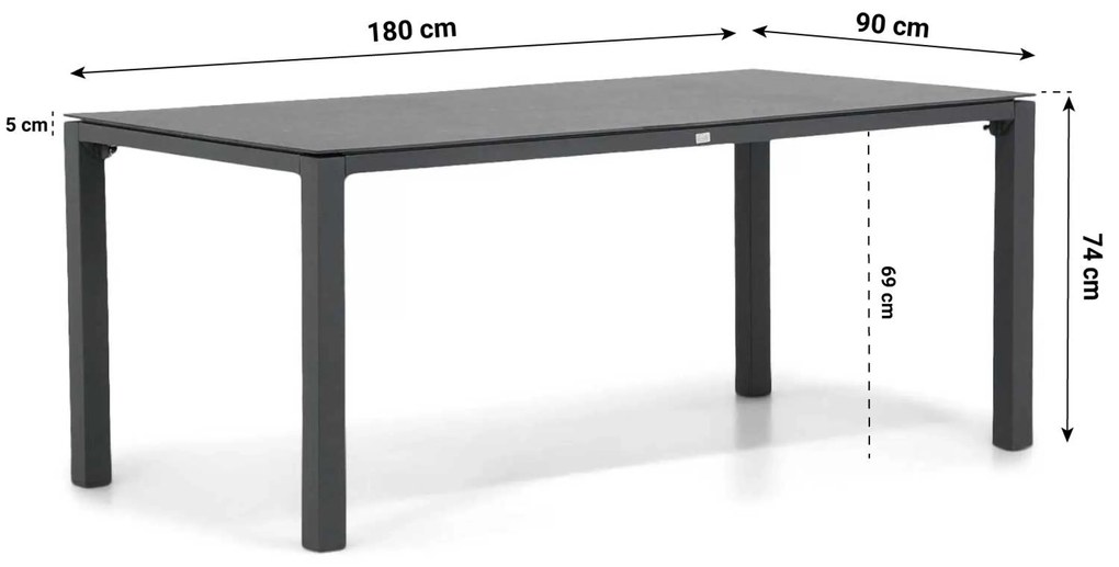 Dining Tuintafel rechthoekig 180 x 90 cm HPL Grijs Pallazo