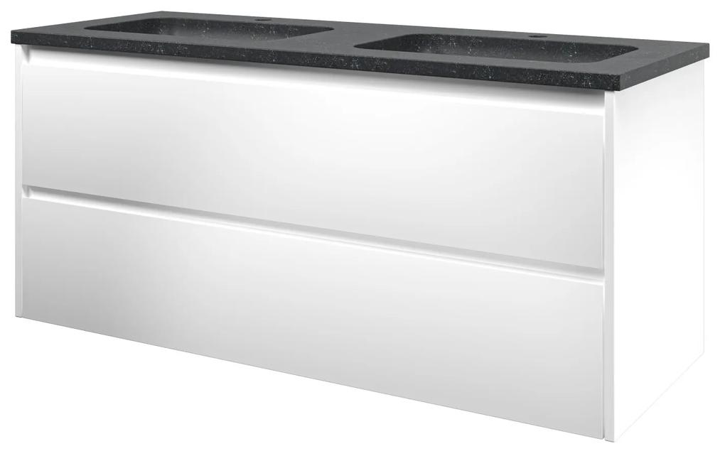 Elegant badmeubel met hardsteen wastafel met 2 kraangaten en onderkast symmetrisch - Mat wit - 120x46cm (bxd)