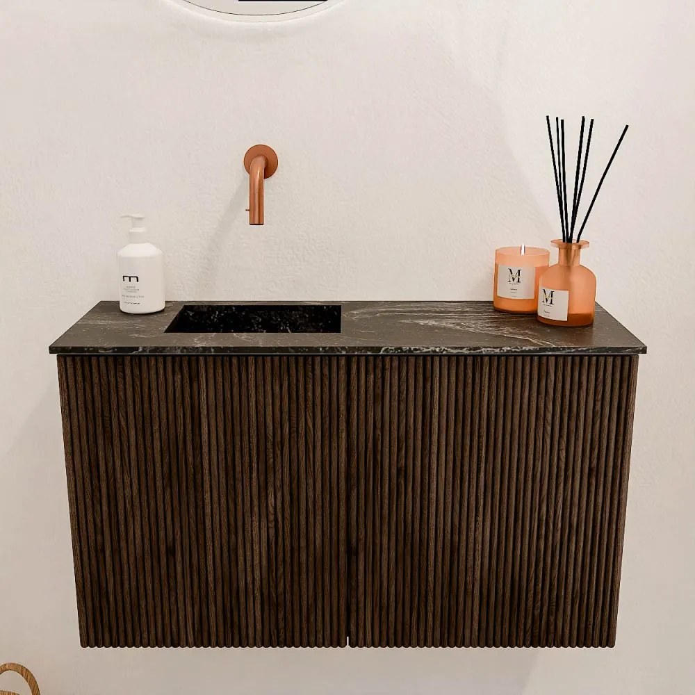 Mondiaz Joya DLux 70cm toiletmeubel walnut met wastafel faye links zonder kraangat lava