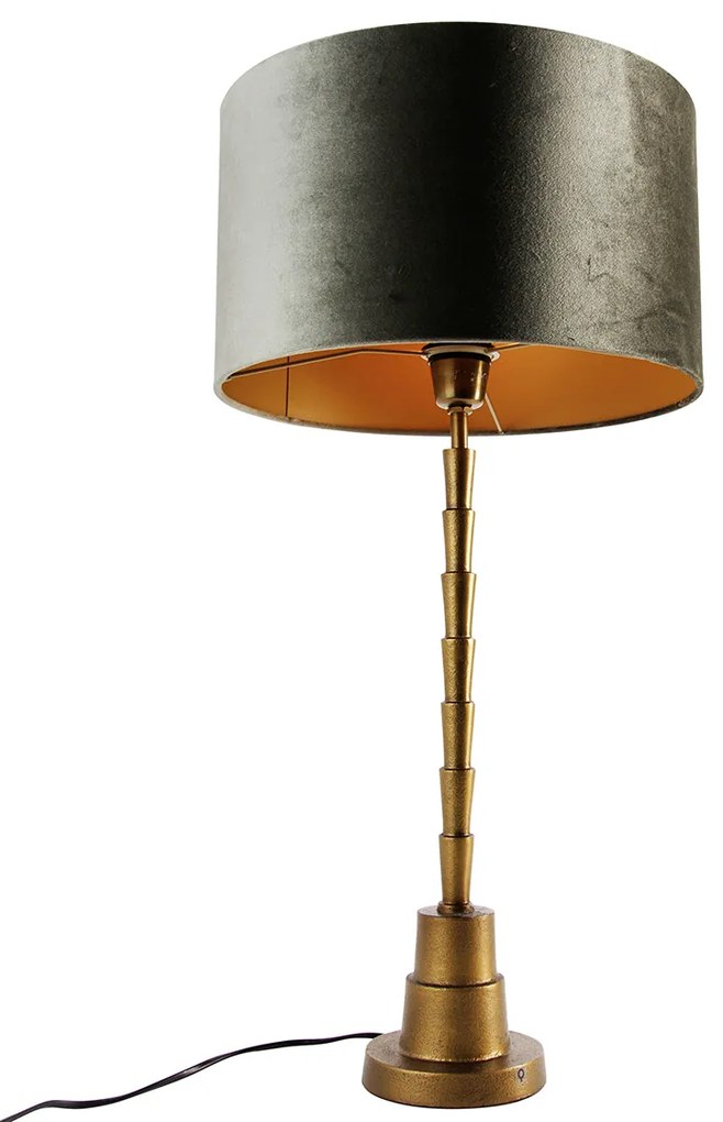 Tafellamp brons met velours kap groen 35cm - Pisos Klassiek / Antiek, Art Deco E27 rond Binnenverlichting Lamp