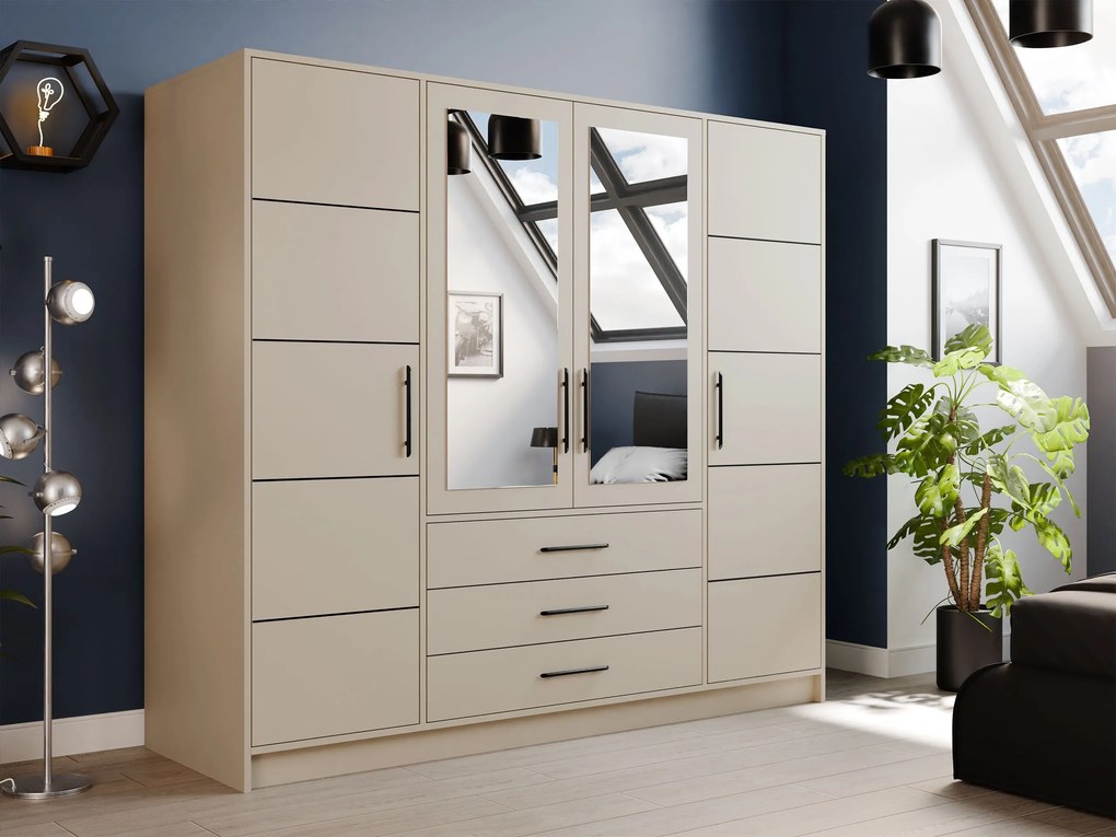 Kledingkast Dortivu, Kasjmier, Zwart, 200x196x58cm, 174 kg, Kledingkast deuren: Met scharnieren