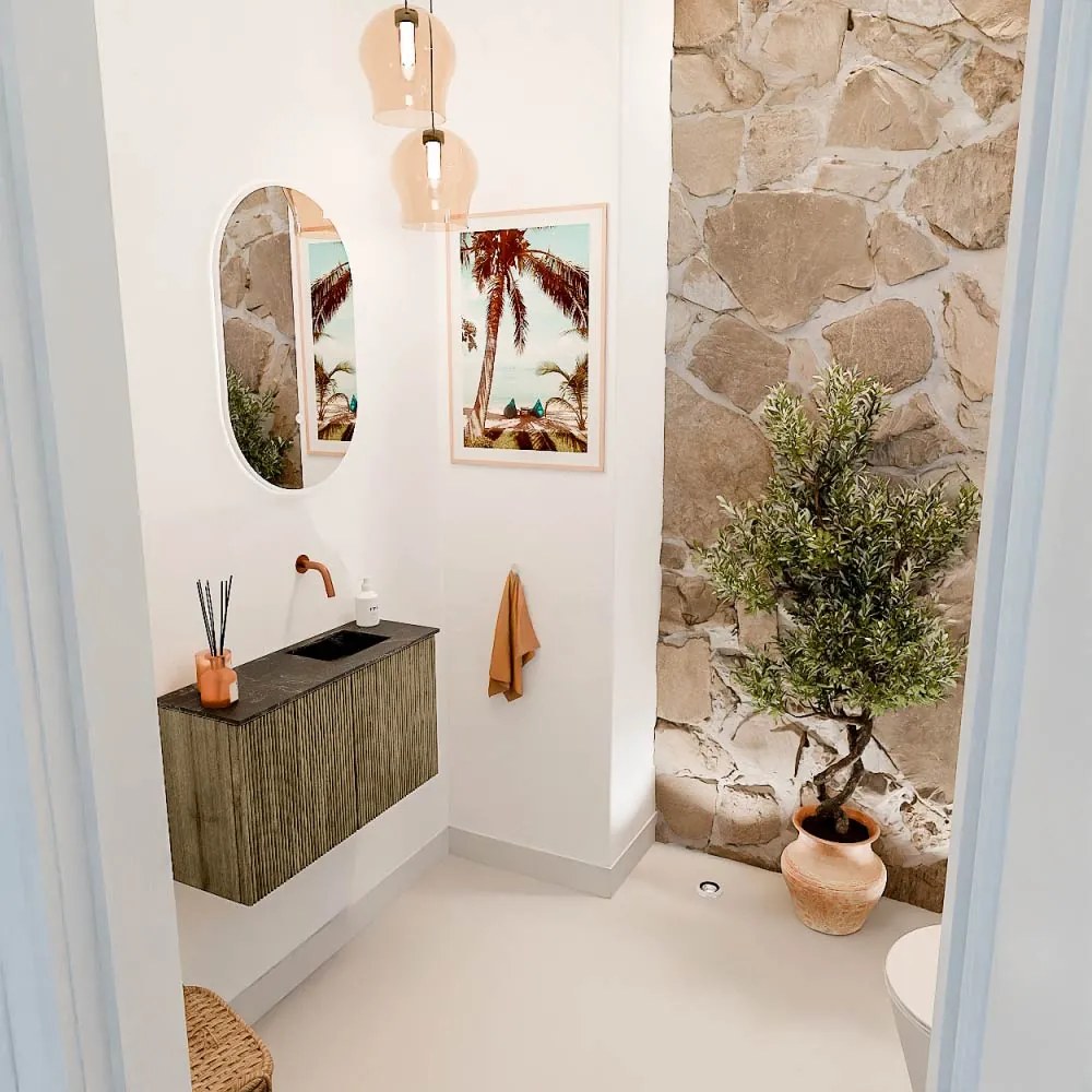 Mondiaz Joya DLux 70cm toiletmeubel dusk met wastafel faye rechts zonder kraangat lava