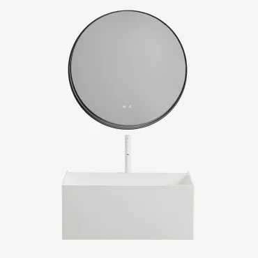 Badkamermeubelset Van Hars Met Geïntegreerde Wastafel En Led-verlichting Nerine Wit & Round Led And Antifog Zwart Ø80 Cm Kimacs & - Sklum