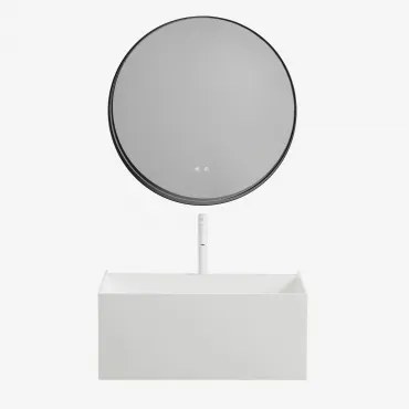 Harsen Badkamermeubelset Met Geïntegreerde Wastafel En Nerine Led-verlichting Wit & Round Led And Antifog Zwart Ø80 Cm Kimacs & - Sklum