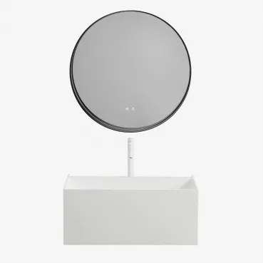 Nerine Zwevend Badkamermeubelset Van Hars Met Geïntegreerde Wastafel En Led-verlichting Wit & Round Led And Antifog Zwart Ø80 Cm Kimacs - Sklum