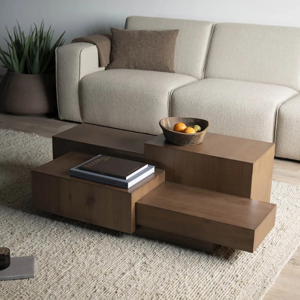 Grote Salontafel Eiken Blokken Bruin 140x75 Cm - 140 X 75cm.