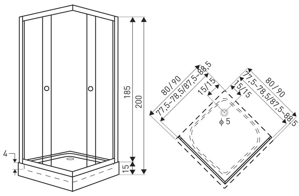 Kerra Xenia douchecabine met douchebak en schuifdeur 90x90cm zwart mat