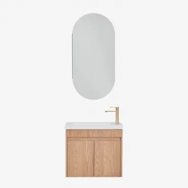 Narek Zwevend Houten Badkamermeubelset Met Geïntegreerde Wastafel Ash Brown & Ovaal Met Opbergruimte 45x90 Cm Abner & Geborsteld - Sklum