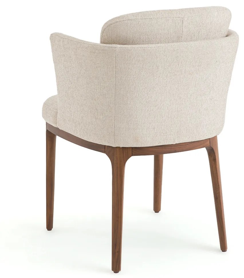 Tafel fauteuil met walnoten poten en Jabote gevlochten stof