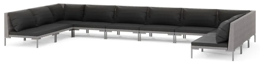 vidaXL 10-delige Loungeset met kussens poly rattan donkergrijs