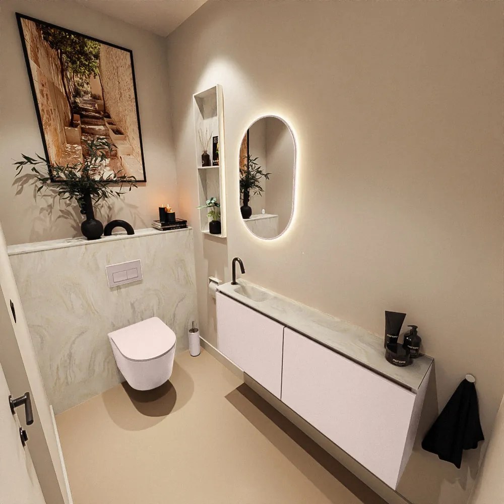 Mondiaz Ture DLux toiletmeubel 120cm rosee met wastafel ostra links met kraangat