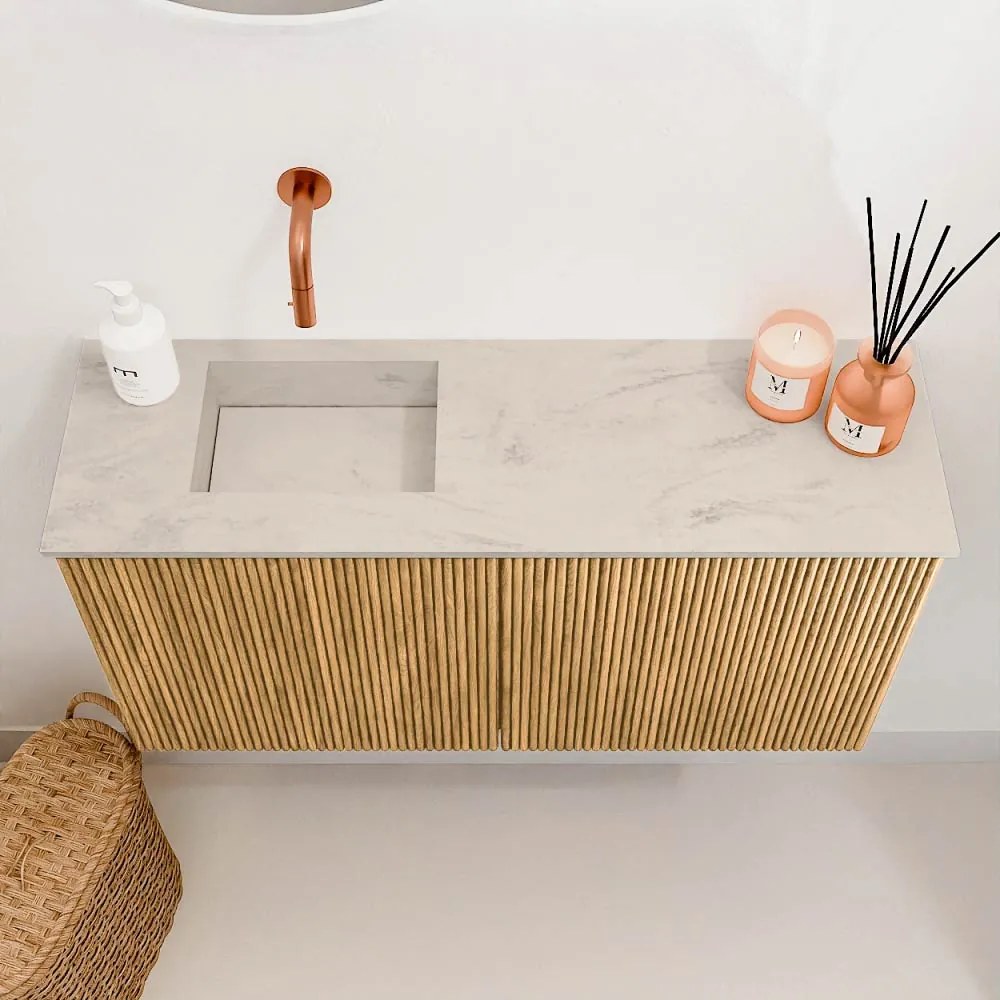 Mondiaz Joya DLux 80cm toiletmeubel oak met wastafel faye links zonder kraangat opalo
