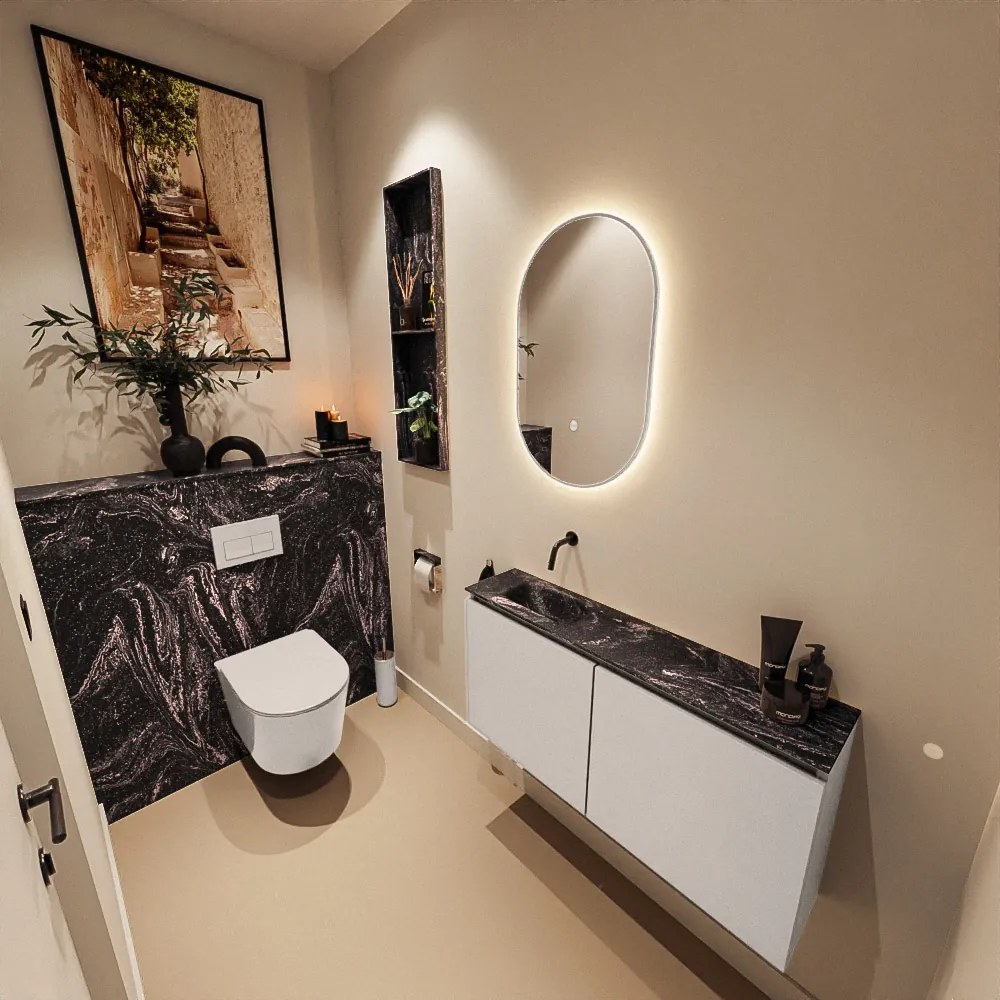 Mondiaz Ture DLux toiletmeubel 100cm linen met wastafel lava links zonder kraangat