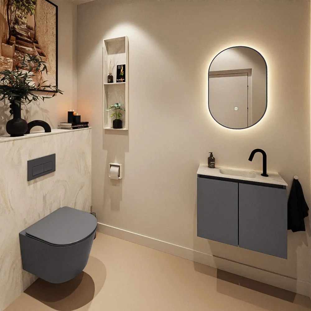 Mondiaz Ture DLux toiletmeubel 60cm dark grey met wastafel ostra midden met kraangat