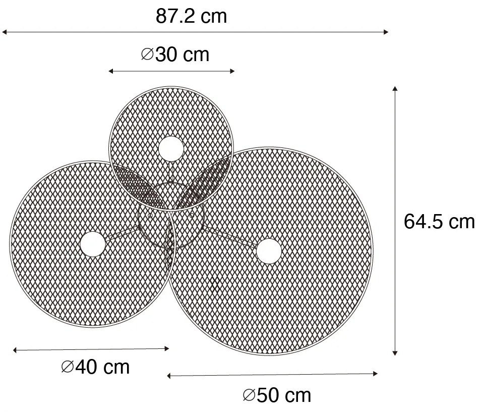 Design plafondlamp zwart met mesh 3-lichts - Jane Design E27 Draadlamp rond Binnenverlichting Lamp