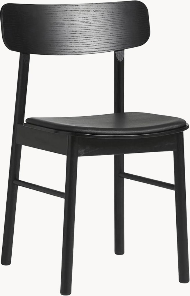 Eetkamerstoelen Soma van eikenhout met leren zitvlak, 2-delig