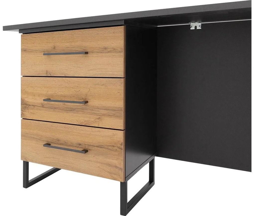 Goossens Basic Commode Bastion, Bureau 3 laden links, 140 cm breed