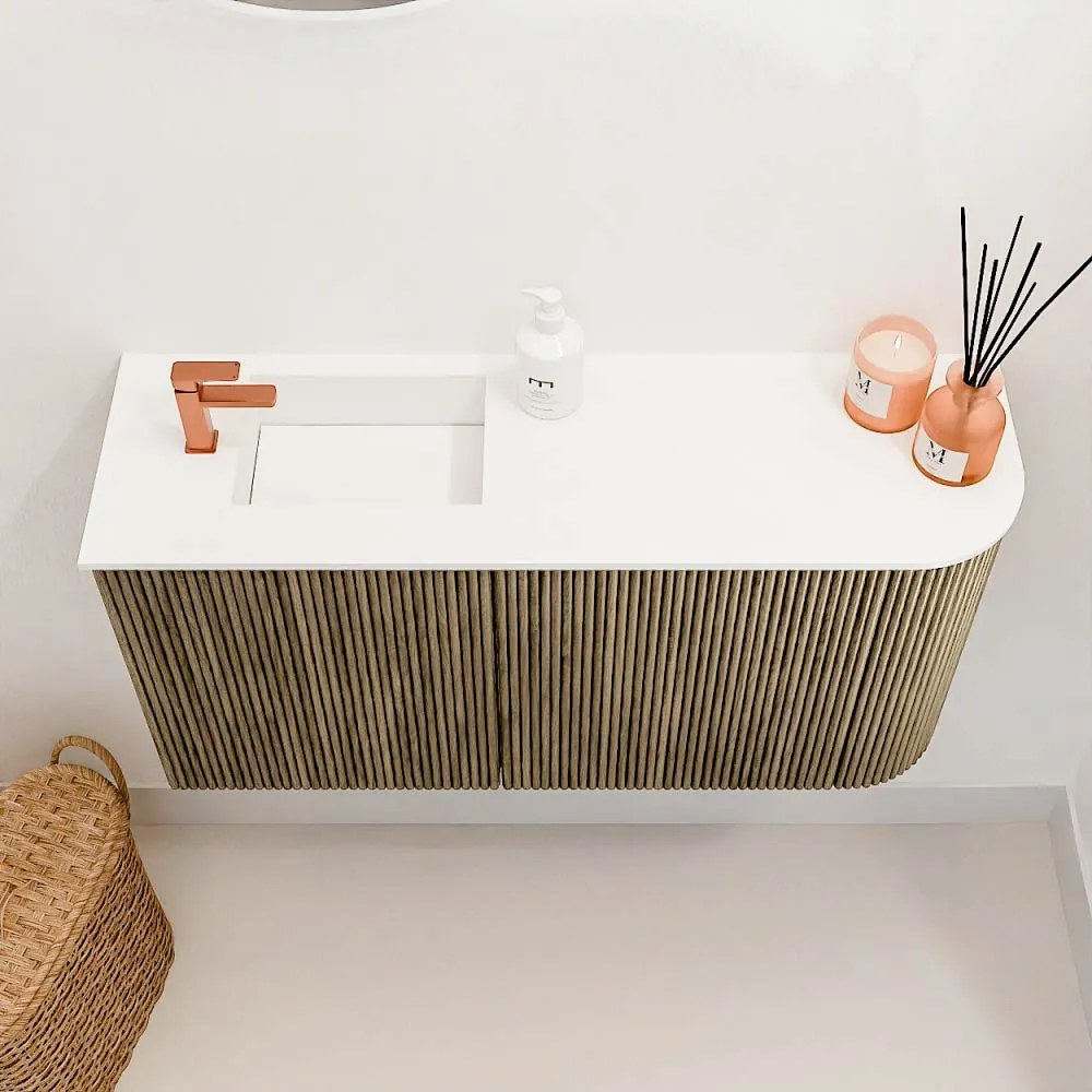 Mondiaz Joya 80cm toiletmeubel ronding rechts dusk met wastafel faye links 1 kraangat talc