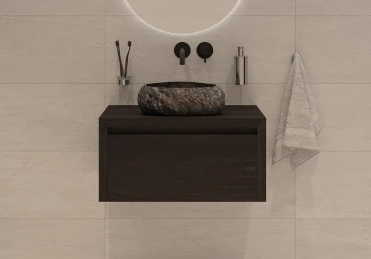 Gliss Design Ares badmeubel 60cm charcoal met rivierstenen waskom