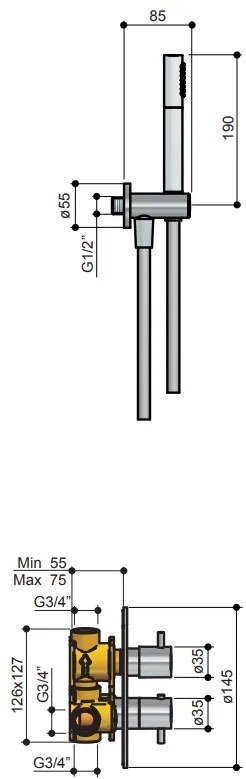 Hotbath Get Together IBS2RAGN inbouwdouche met 3s handdouchem, 15cm plafondbuis en 25cm hoofddouche geborsteld nikkel