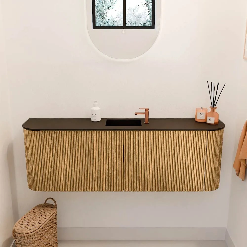 Mondiaz Joya 125cm toiletmeubel ronding links/rechts oak met wastafel faye midden 1 kraangat urban