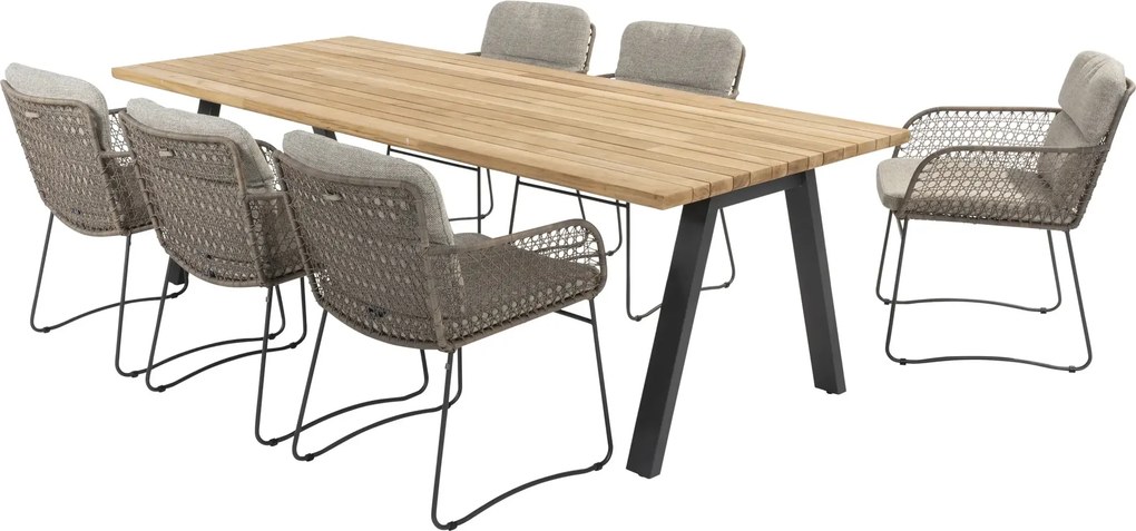 4 Seasons Outdoor Aprilla tuinset pure met Ambassador tafel met teak blad 240 x 100 cm * Sale * Tuinset   houtkleur weerbestendig