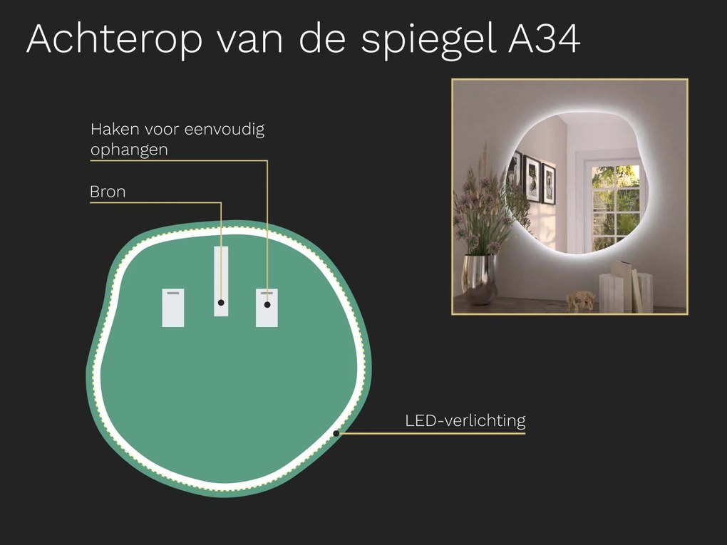 Organische LED spiegel met verlichting A34 80x77