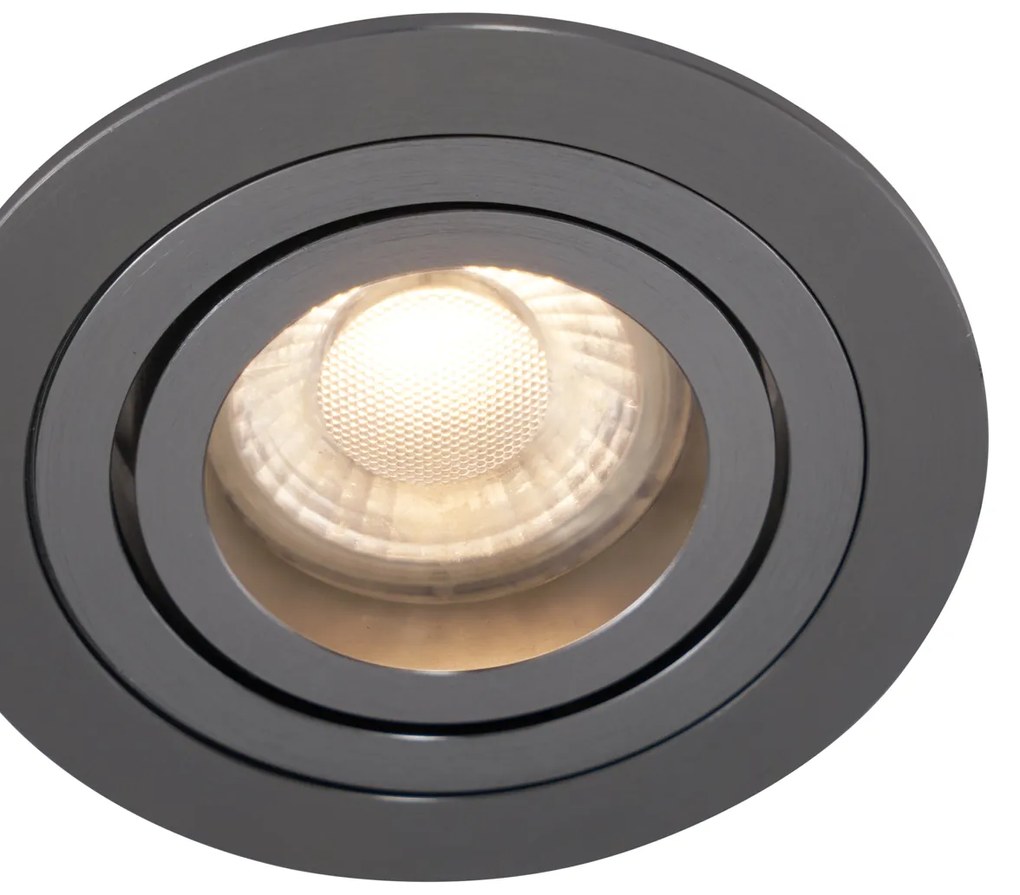 Set van 6 Moderne inbouwspot gunmetal GU10 50mm rond kantelbaar - Rondoo GU10 Binnenverlichting Lamp