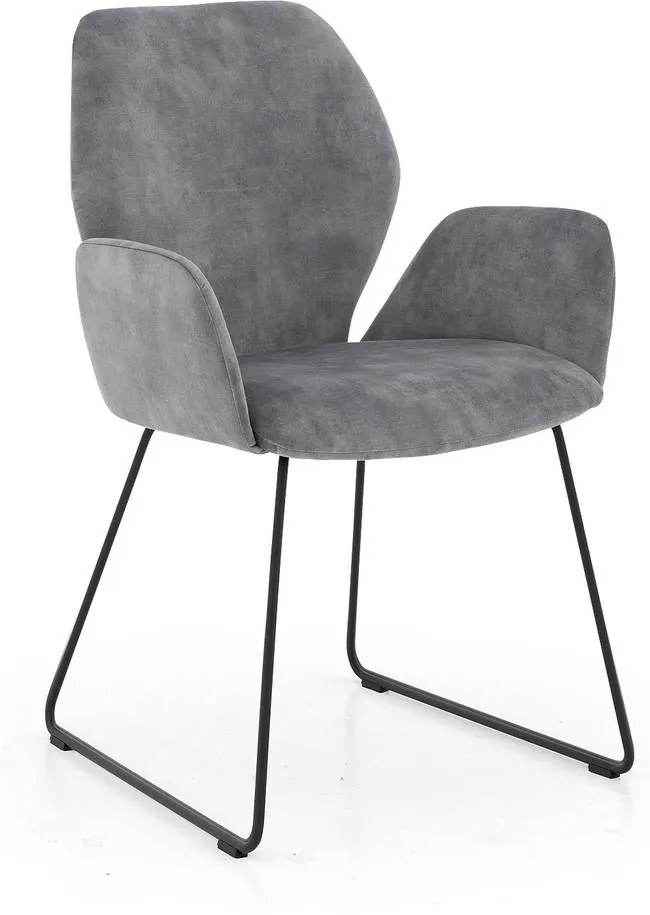 Goossens Eetkamerstoel Hera grijs velvet stof met armleuning, modern design
