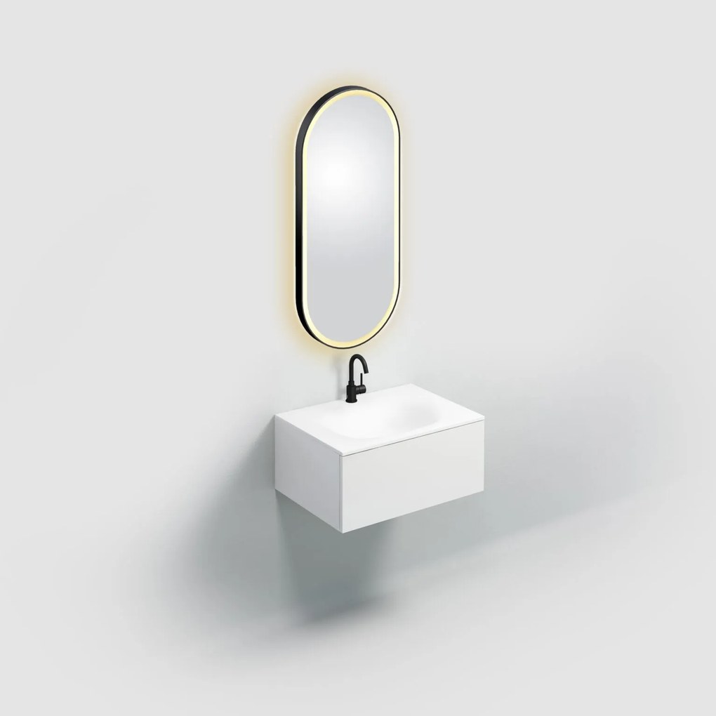 Clou Look at Me ovale spiegel met satijnrand en LED-verlichting 45x100cm zwart mat