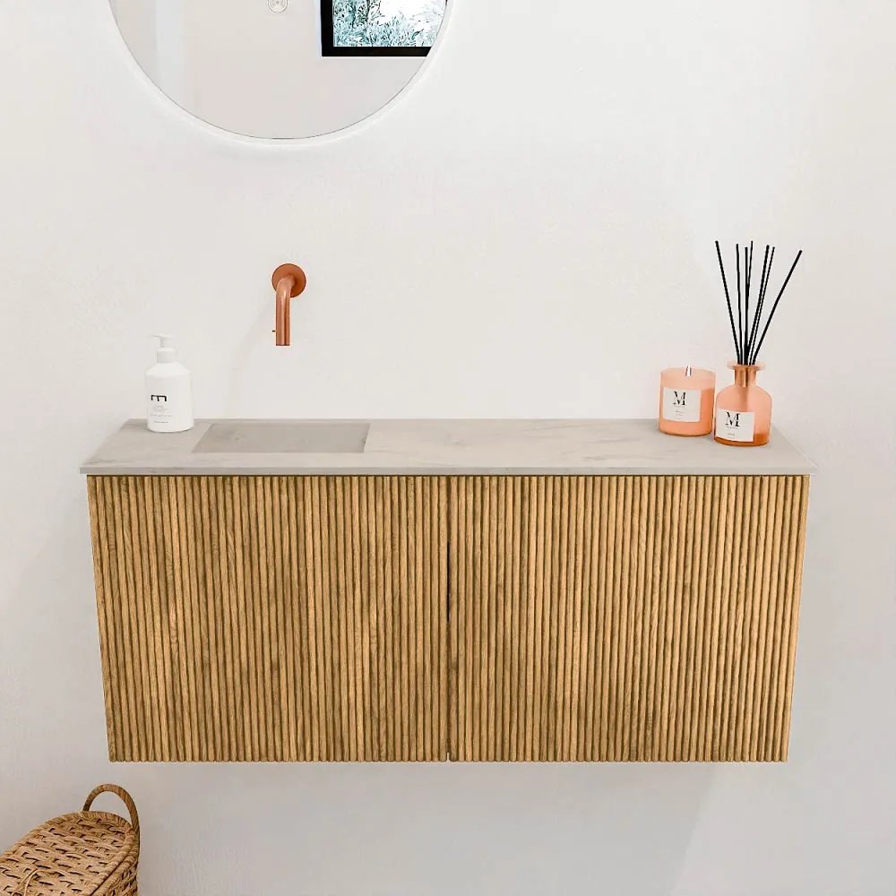 Mondiaz Joya DLux 90cm toiletmeubel oak met wastafel faye links zonder kraangat opalo