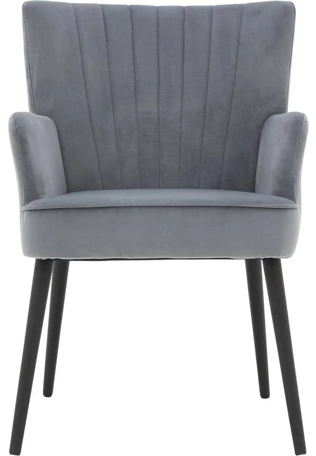 Goossens Eetkamerstoel Rob blauw velvet stof met armleuning, urban industrieel