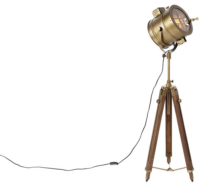 Tripod vloerlamp brons met hout studioSpot / Opbouwspot / Plafondspot - Radient Industriele / Industrie / Industrial E27 Binnenverlichting Lamp