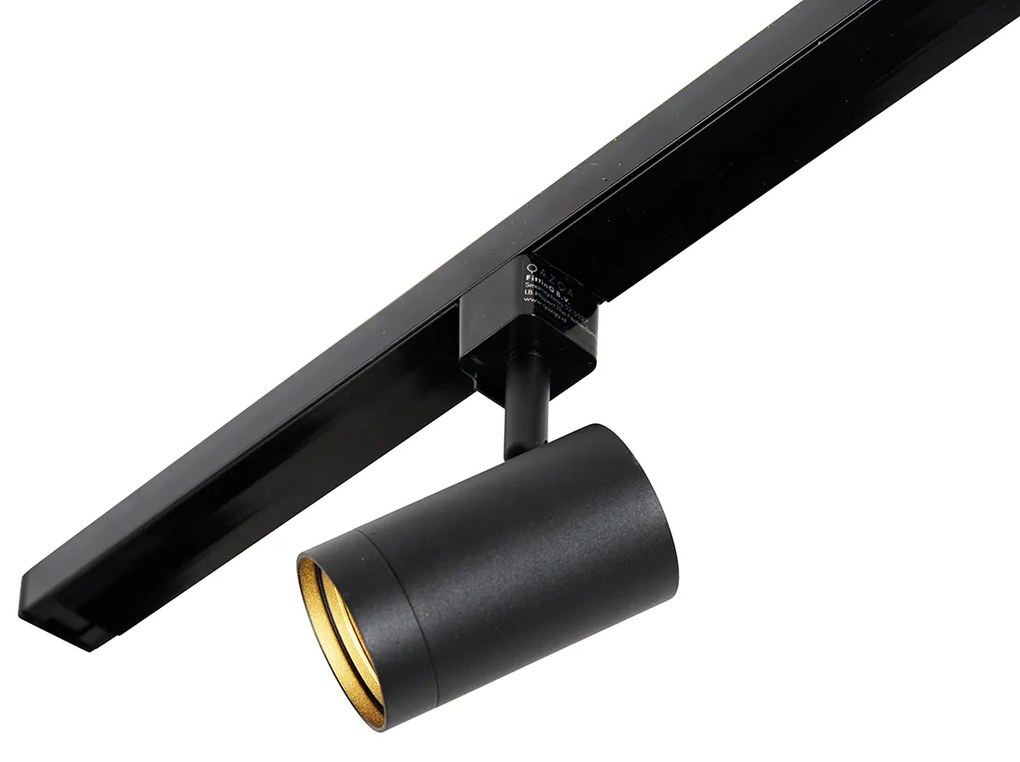 1-fase railsysteem zwart met 4 spots en I voeding rond - Jeana