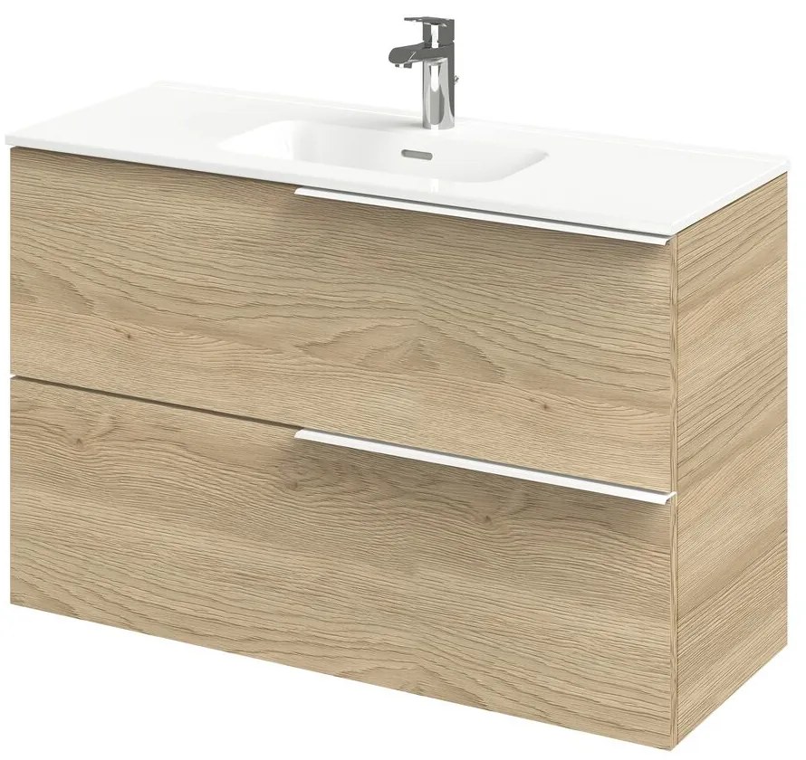 Tiger Pocket badkamermeubel 100cm naturel eiken met mat witte grepen