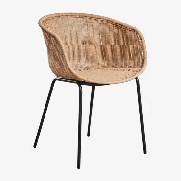 Set Van 4 Eetkamerstoelen Met Armleuningen Van Synthetisch Riet En Ijzer Tulua Natuurlijk & Geen Kussen - Sklum