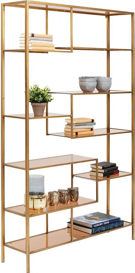 Hoog Wandrek Staal Met Glas Goud - 115x30x195cm.