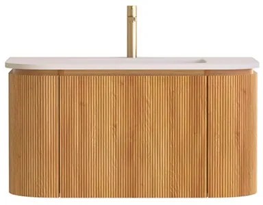 Lambini Designs Eleganza rond badmeubel 80cm acacia met ribbelfront en wastafel met kraangat