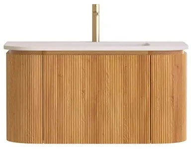 Lambini Designs Eleganza rond badmeubel 80cm acacia met ribbelfront en wastafel met kraangat