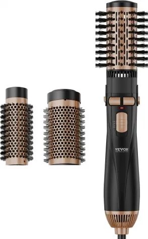 VEVOR Hot Air Brush, haarstyler, ionische hot air stylingborstelset met 3 keramische gecoate borstelkoppen (40/50/50 mm), 4-in-1 airstyler en volumizer, föhnborstel met 3 temperaturen voor het stijlen en krullen