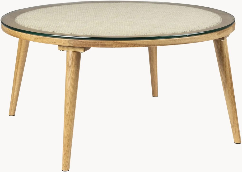 Ronde salontafel Haru van eikenhout met glazen tafelblad