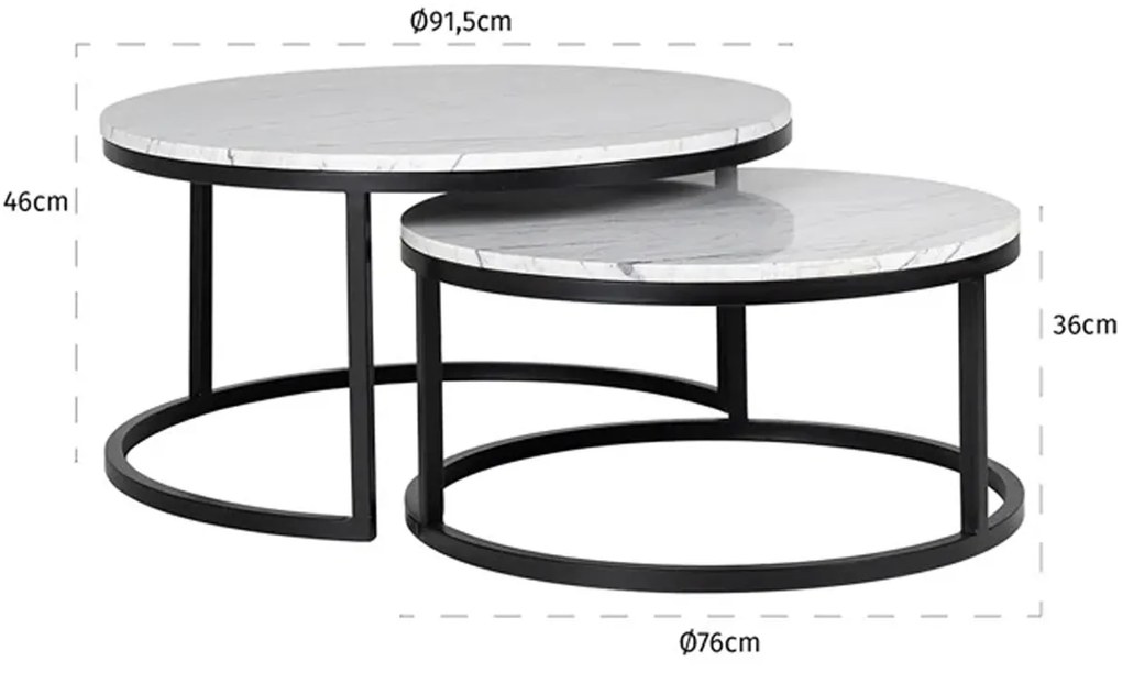 Richmond Interiors Lexington Ronde Salontafels Wit Marmer - 91.5 X 91.5cm.