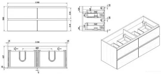 Mueller Lida wastafelmeubel 120cm houtnerf grijs