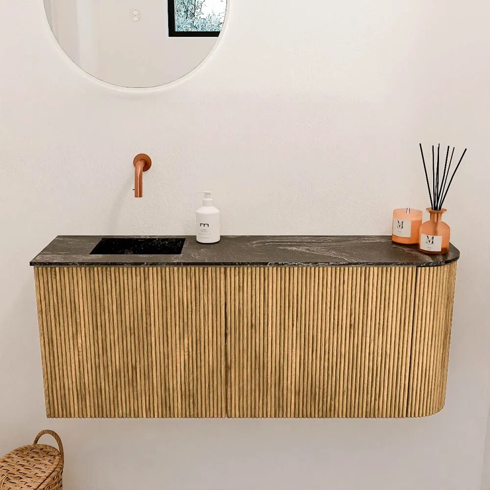 Mondiaz Joya DLux 100cm toiletmeubel ronding rechts oak met wastafel faye links zonder kraangat lava