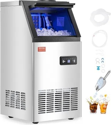 VEVOR Commerciële ijsmachine, 80 lbs/24 uur ijsmachine met 28 lbs opslagcapaciteit, 36 ijsblokjes in 15 minuten, LED digitaal display, vrijstaand, zelfreinigend, voor bar, kantoor, restaurant